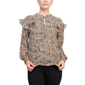 Counterparts Crew tie Neck Elastic Cuff Long Sleeve Ruffle Multi Print Chiffo 2
